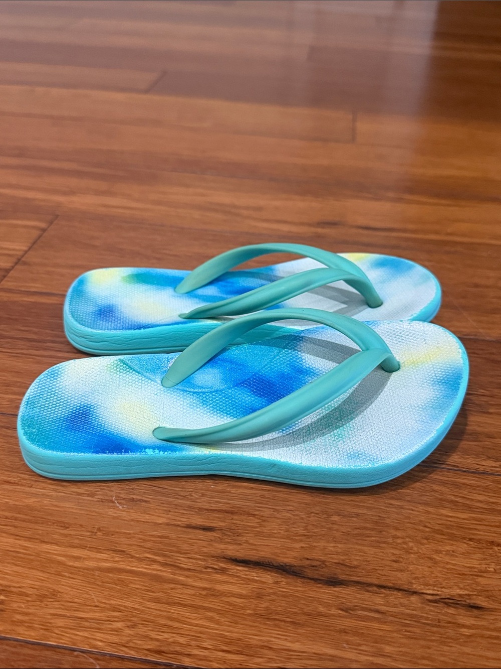Kids Aqua Tie-Dye Flip Flops - Turquoise size 12